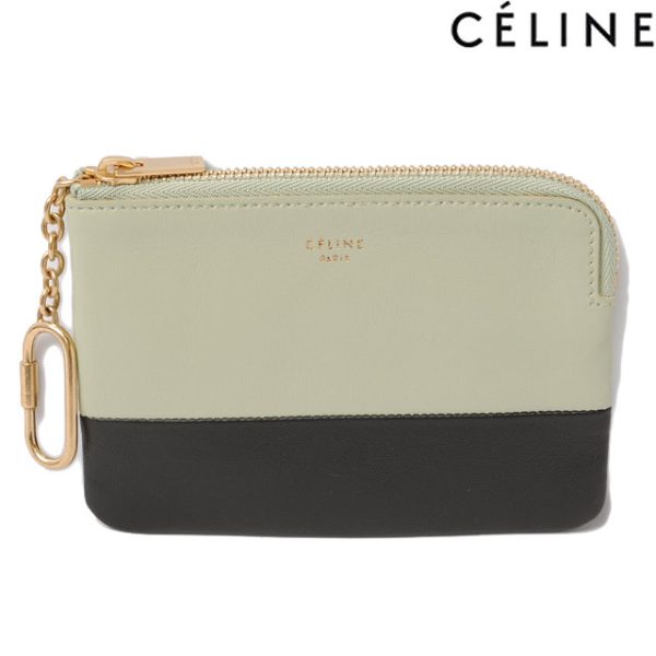 ce 063 15 1 CELINE Coin Case Key Ring Lambskin Green