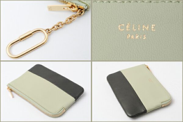 ce 063 15 2 CELINE Coin Case Key Ring Lambskin Green