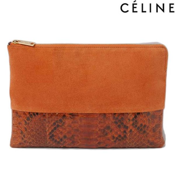 ce 082 15 1 CELINE Clutch Pouch Suede Python Brown