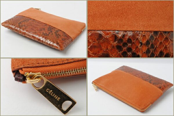 ce 082 15 2 CELINE Clutch Pouch Suede Python Brown