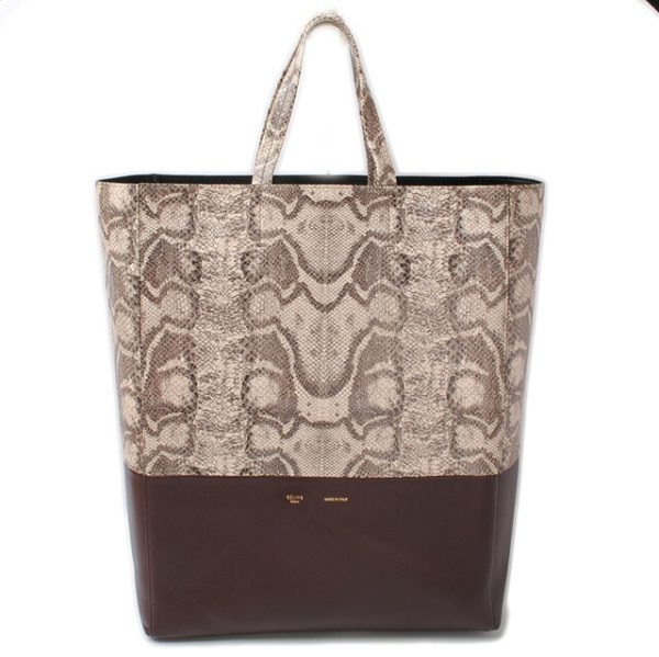 ce 16 020 1 Celine Tote Bag Cabas Python Pattern Brown Beige