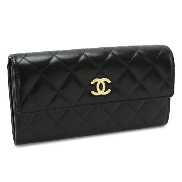 chanelap2556 CHANEL Quilted Long Wallet Black