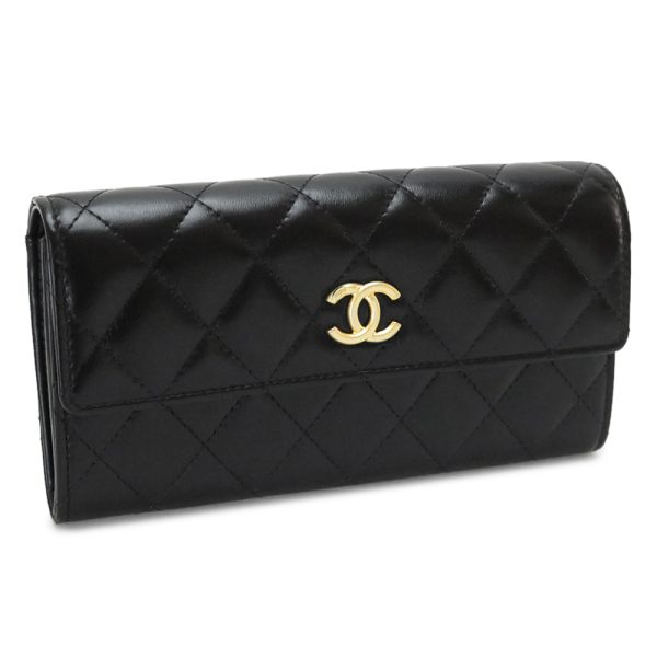 chanelap2556 CHANEL Long Wallet Flap Matelasse Quilted Black