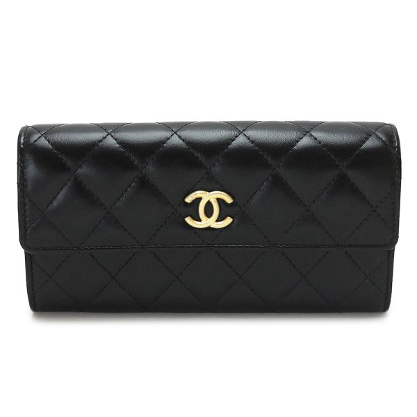 chanelap2556 1 CHANEL Long Wallet Flap Matelasse Quilted Black