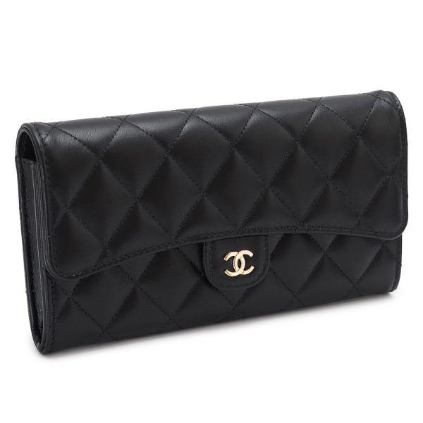 chap0241 CHANEL Long Wallet Flap Matelasse Quilted Black