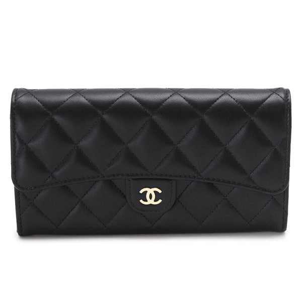 chap0241 1 CHANEL Long Wallet Flap Matelasse Quilted Black