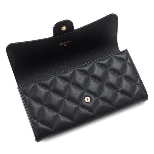 chap0241 3 CHANEL Long Wallet Flap Matelasse Quilted Black