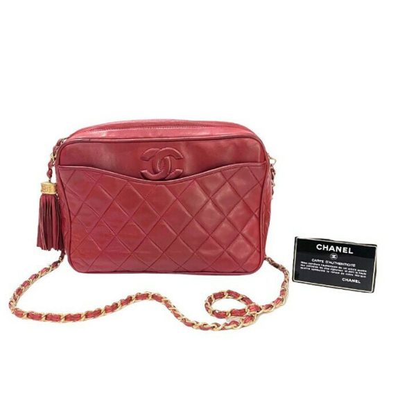 compass1637903617 Chanel Matelasse Shoulder Bag Lambskin Red