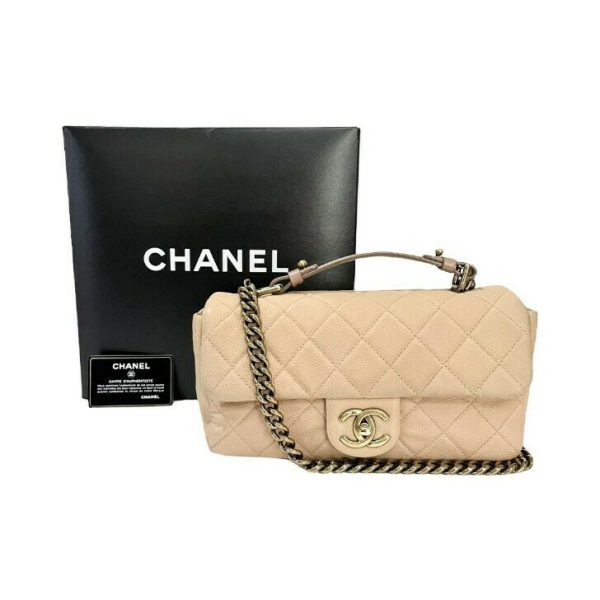 compass1637912345 Chanel Caviar 2way Handbag Beige