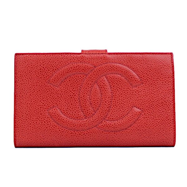 compass1668502223 CHANEL Caviar Skin Red Coco Mark Folding Long Wallet