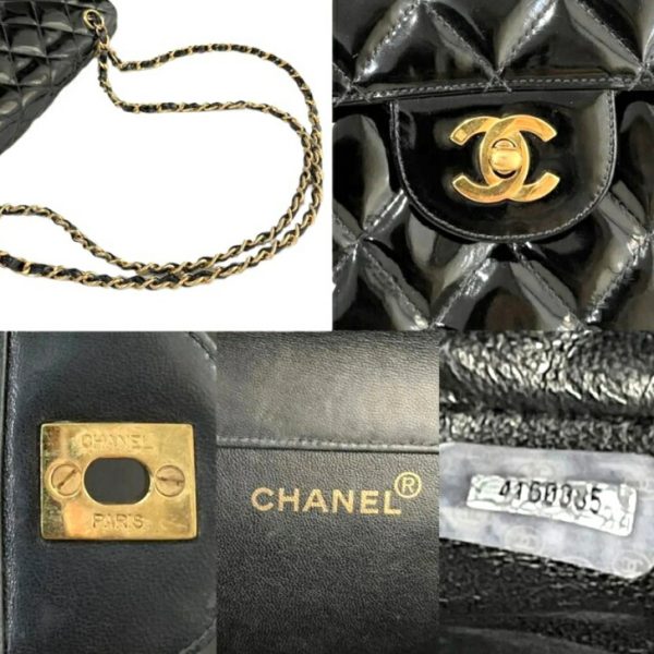 compass1674284258 Chanel W Face Patent Shoulder Bag Black