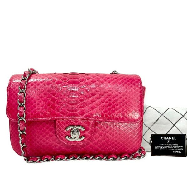 compass1674349133 Chanel Python Shoulder Bag Mini Red Pink