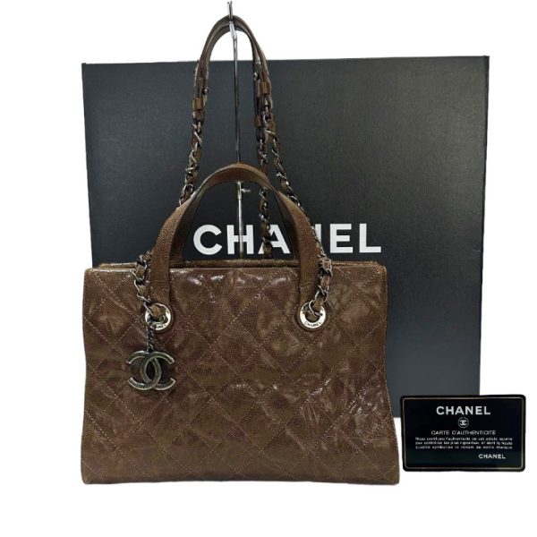 compass1676702335 Chanel Caviar Matelasse 2way Handbag Brown