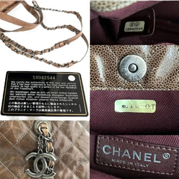 compass1676703186 Chanel Caviar Matelasse 2way Handbag Brown