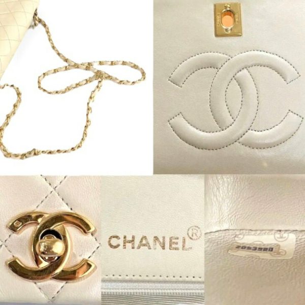 compass1687323579 Chanel Full Flap Matelasse Shoulder Bag Lambskin Ivory