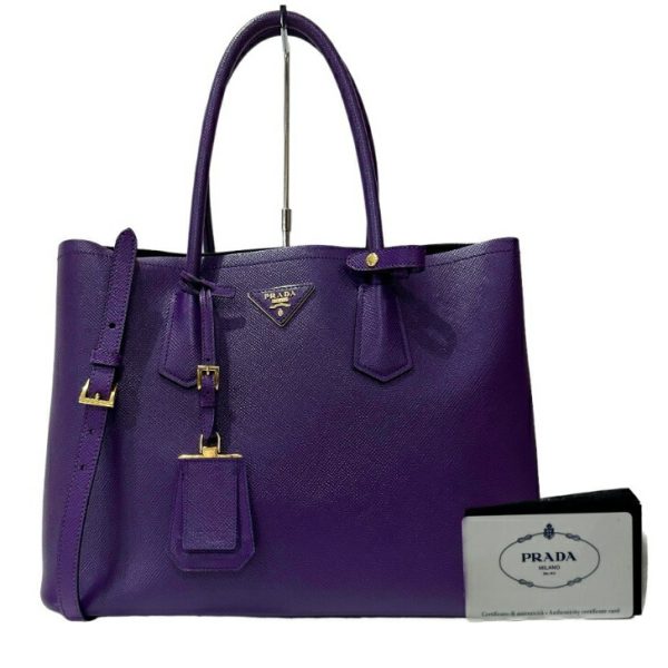 compass1687327865 Prada Saffiano Cuir 2way Handbag Purple