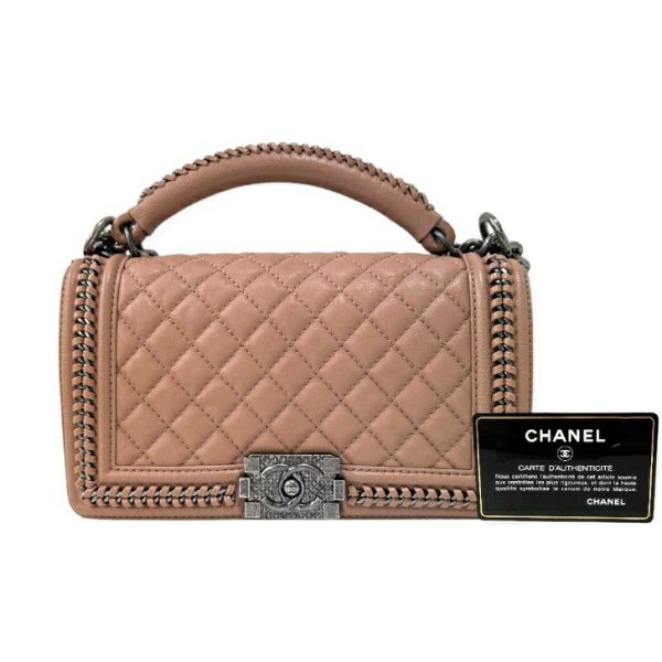 compass1689837407 Chanel Boy Top Handle 2way Shoulder Bag Lambskin Pink Beige