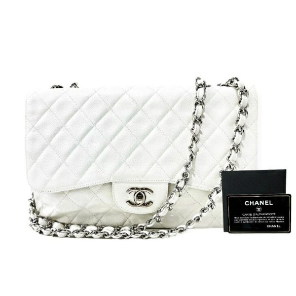 compass1691811613 Chanel Caviar Big Matelasse Shoulder Bag White