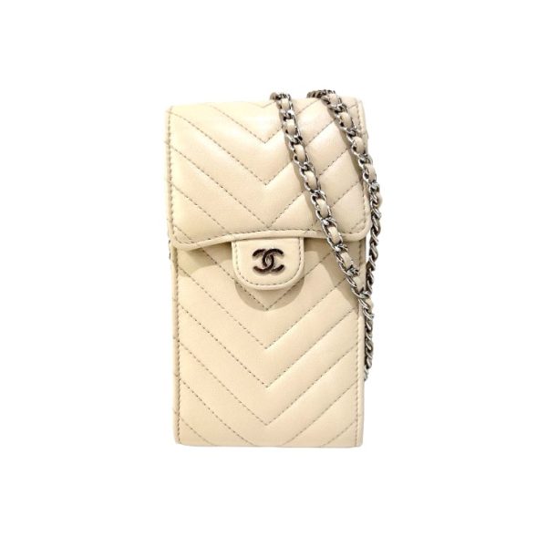 compass1697270977 Chanel Chain Shoulder Phone Pouch Chevron Lambskin Ivory