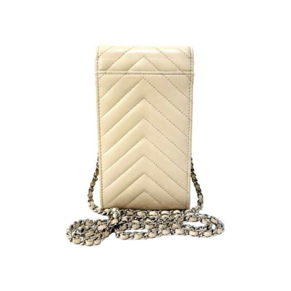 compass1697270984 Chanel Chain Shoulder Phone Pouch Chevron Lambskin Ivory