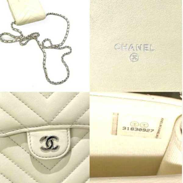 compass1697271016 Chanel Chain Shoulder Phone Pouch Chevron Lambskin Ivory