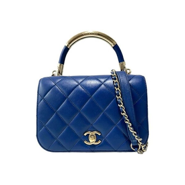 compass1699952923 Chanel Top Handle 2way Handbag Matelasse Lambskin Blue