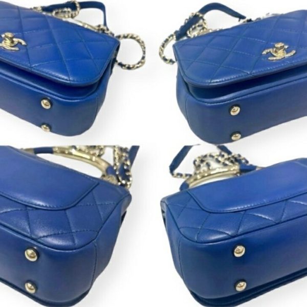 compass1699952946 Chanel Top Handle 2way Handbag Matelasse Lambskin Blue