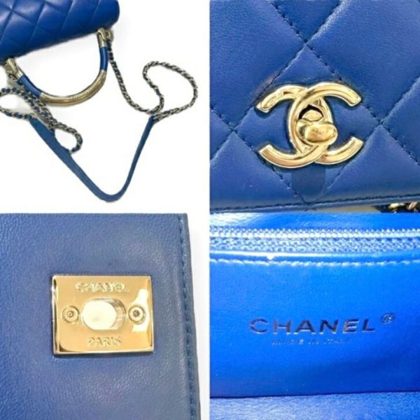 compass1699952951 Chanel Top Handle 2way Handbag Matelasse Lambskin Blue