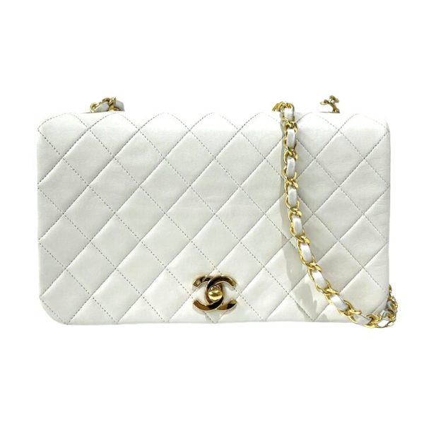 compass1712122955 Chanel Full Flap Matelasse Shoulder Bag Lambskin White