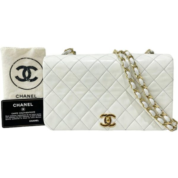 compass1712132914 Chanel Full Flap Matelasse Shoulder Bag Lambskin White