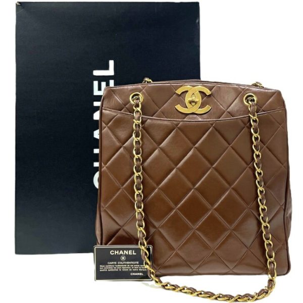 compass1716426380 Chanel Matelasse Shoulder Bag Lambskin Brown