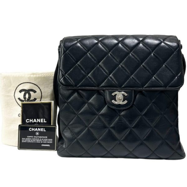 compass1716428709 Chanel W Face Matelasse Shoulder Bag Lambskin Black