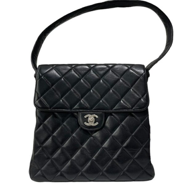 compass1716428714 Chanel W Face Matelasse Shoulder Bag Lambskin Black