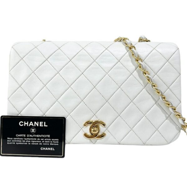 compass1716429054 Chanel Full Flap Matelasse Shoulder Bag Lambskin White