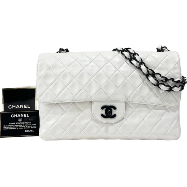 compass1716430983 Chanel Matelasse Shoulder Bag Lambskin White Black