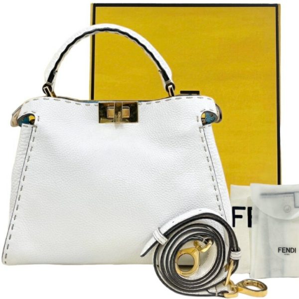 compass1718871805 Fendi Peekaboo Iconic Selleria Handbag White