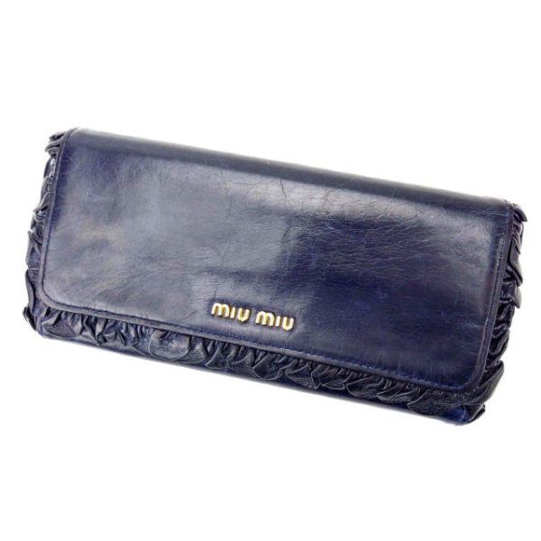 d1221 Miu Miu Long Wallet Blue Leather