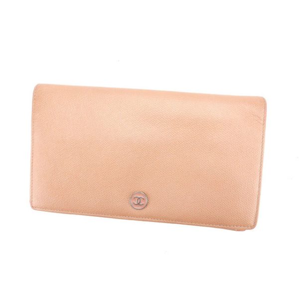 d1329 Chanel long wallet bi fbutton metallic pink D1329