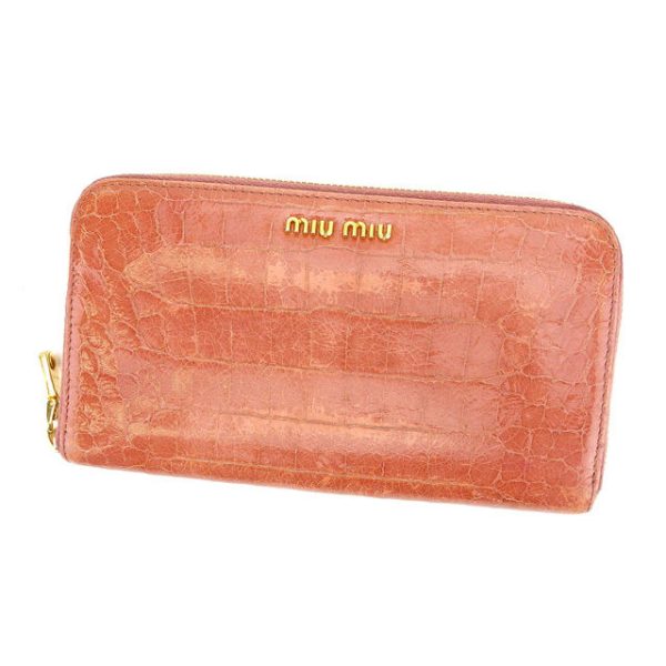 d1352 Miu Miu long wallet pink crocodile style