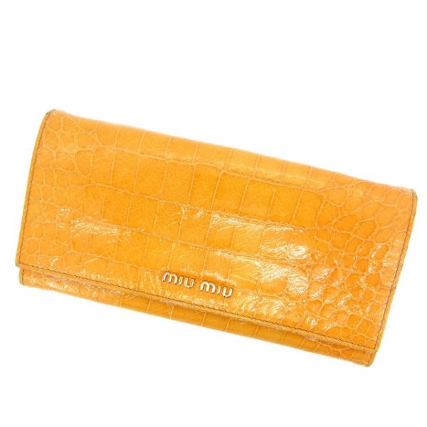 d884 Miu Miu long wallet yellow crocodile embossed