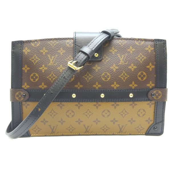 dh62880 2 Louis Vuitton Trunk Clutch Monogram Reverse Shoulder Bag Brown Black