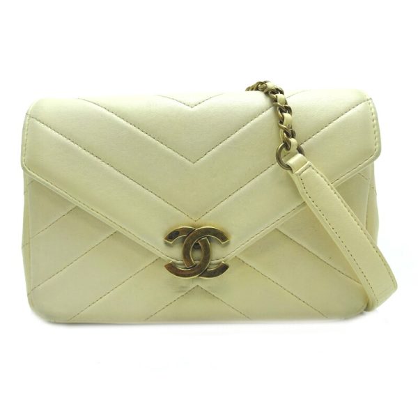 dh62940 1 Chanel V Stitch Chain Lambskin Shoulder Bag Beige