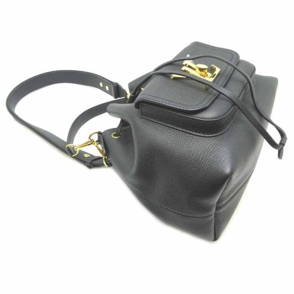 dh65877 3 Louis Vuitton Lock Me Bucket Grain Shoulder Bag Black