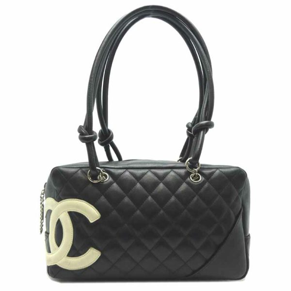 dh66196 1 Chanel Cambon Line Bowling Calf Shoulder Bag Black