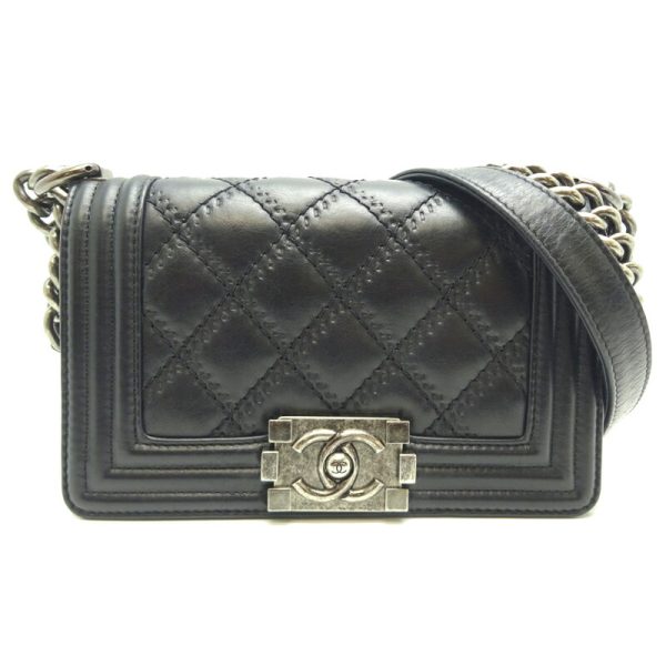 dh68637 1 Chanel Boy Chanel Mini Chain Calf Shoulder Bag Black