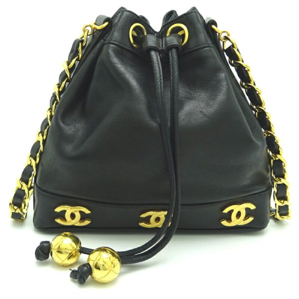 dh69122 1 Chanel Triple Coco Drawstring Chain Lambskin Shoulder Bag Black