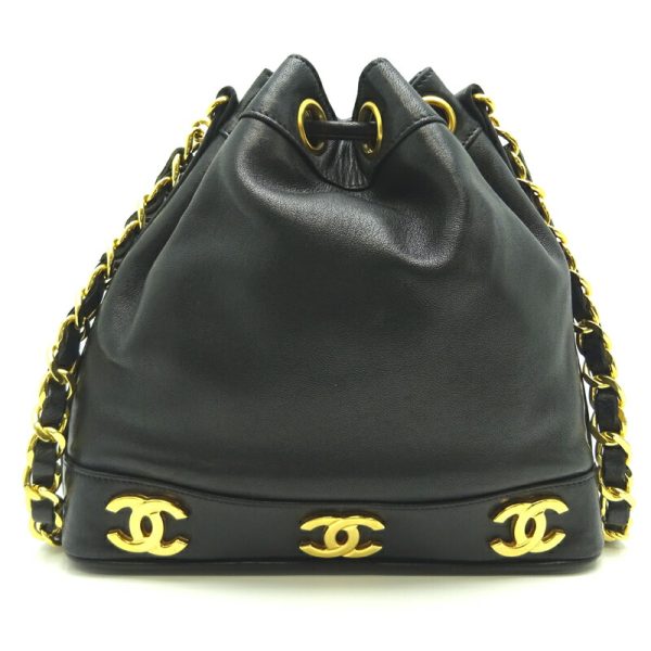 dh69122 2 Chanel Triple Coco Drawstring Chain Lambskin Shoulder Bag Black