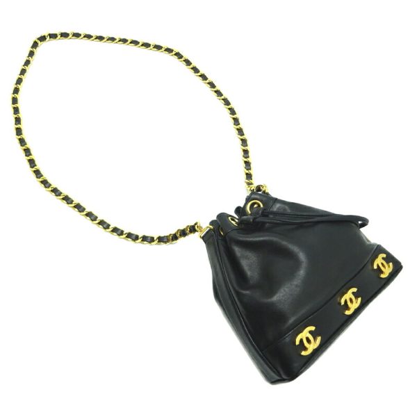 dh69122 3 Chanel Triple Coco Drawstring Chain Lambskin Shoulder Bag Black