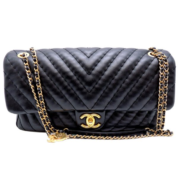 dh69685 1 Chanel V Stitch Chain Lambskin Shoulder Bag Black