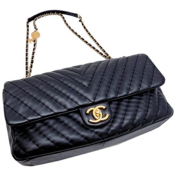 dh69685 3 Chanel V Stitch Chain Lambskin Shoulder Bag Black